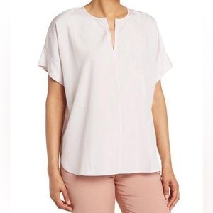 Eileen Fisher Medium Split V Neck Short Sleeve Blouse Pink Ceramic Lyocell New